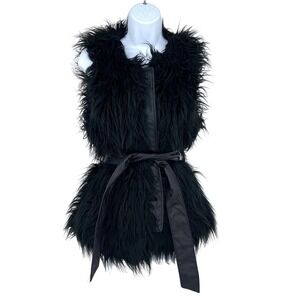 vintage Y2K faux fur vest belted Bratz style Black M Mob Wife‎ Boho